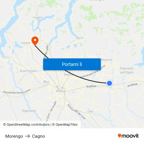 Morengo to Cagno map