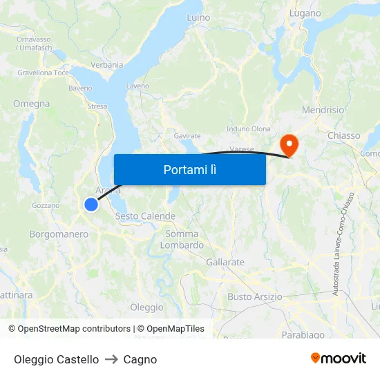 Oleggio Castello to Cagno map