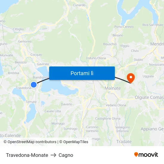 Travedona-Monate to Cagno map