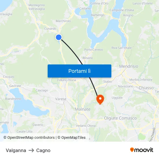 Valganna to Cagno map