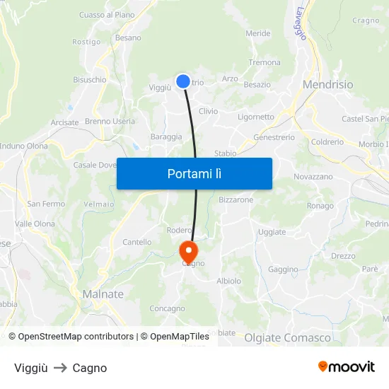 Viggiù to Cagno map