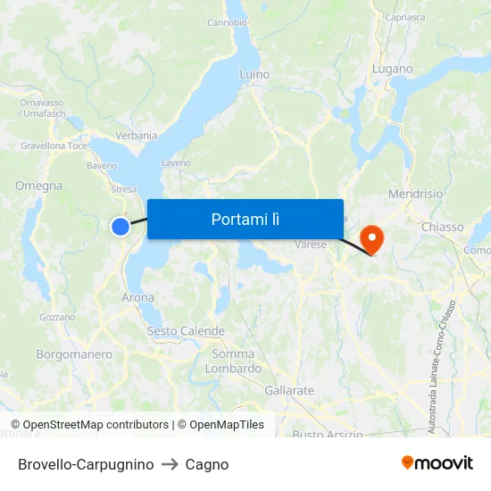 Brovello-Carpugnino to Cagno map