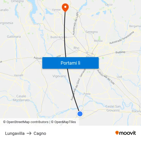 Lungavilla to Cagno map