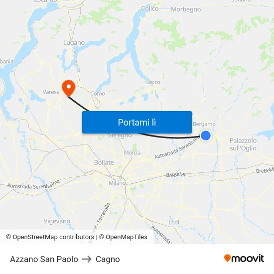 Azzano San Paolo to Cagno map