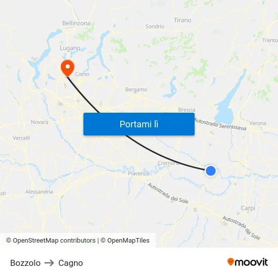 Bozzolo to Cagno map