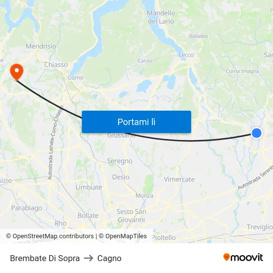 Brembate Di Sopra to Cagno map