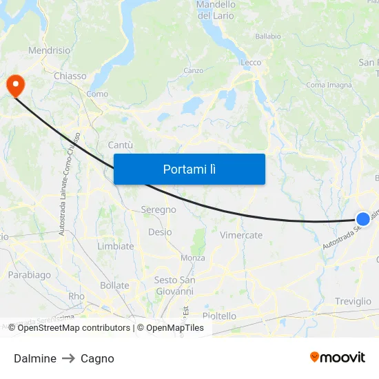 Dalmine to Cagno map