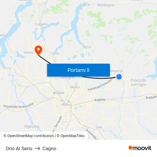 Orio Al Serio to Cagno map