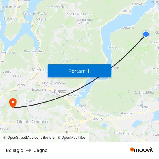 Bellagio to Cagno map