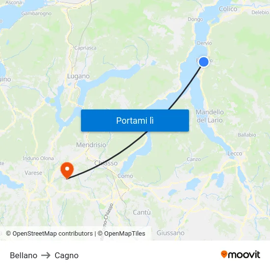 Bellano to Cagno map