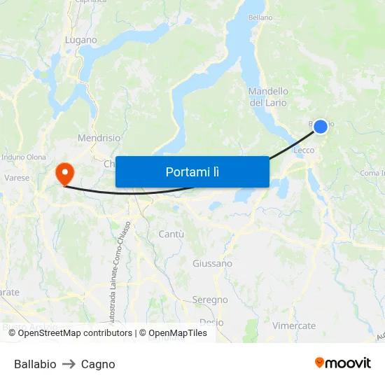Ballabio to Cagno map