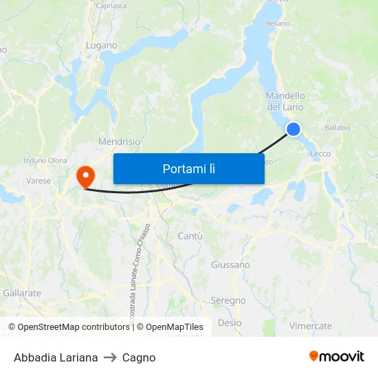Abbadia Lariana to Cagno map