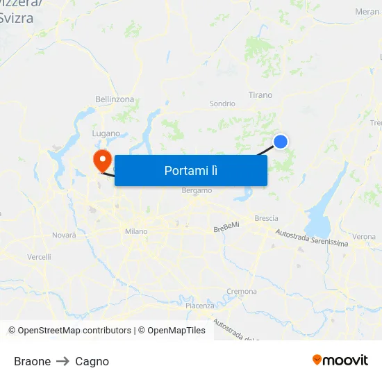 Braone to Cagno map