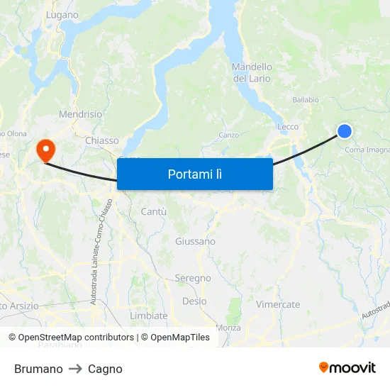 Brumano to Cagno map