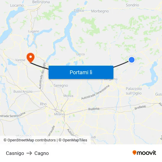 Casnigo to Cagno map