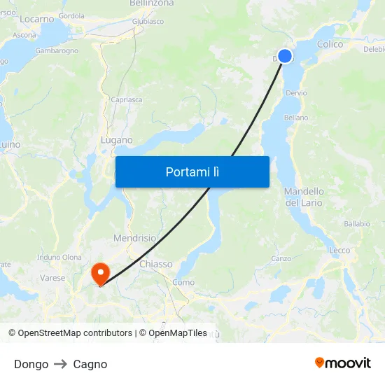 Dongo to Cagno map