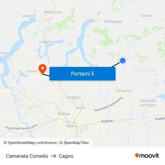 Camerata Cornello to Cagno map