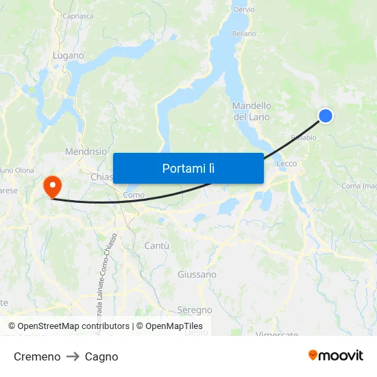 Cremeno to Cagno map