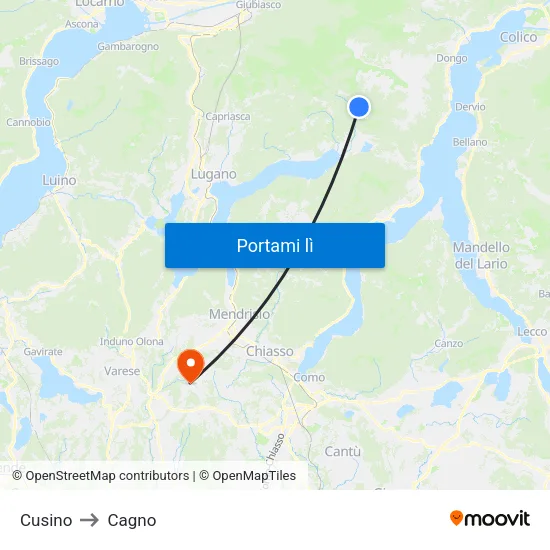 Cusino to Cagno map