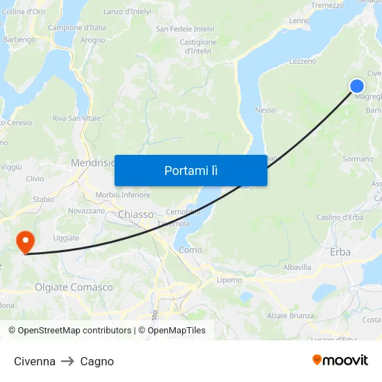 Civenna to Cagno map