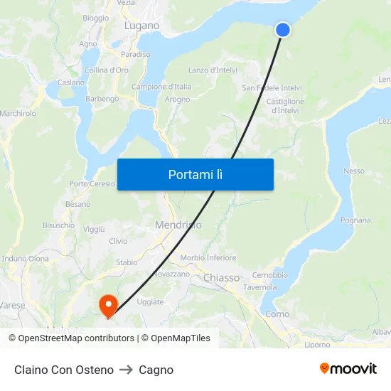 Claino Con Osteno to Cagno map