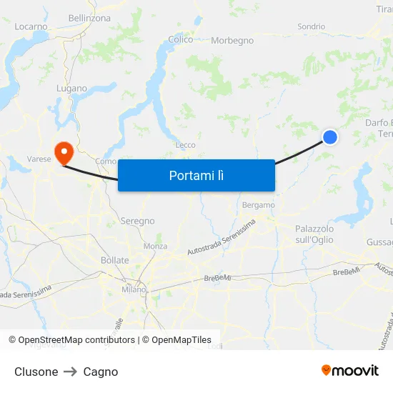 Clusone to Cagno map