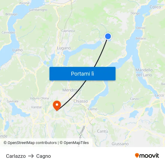 Carlazzo to Cagno map