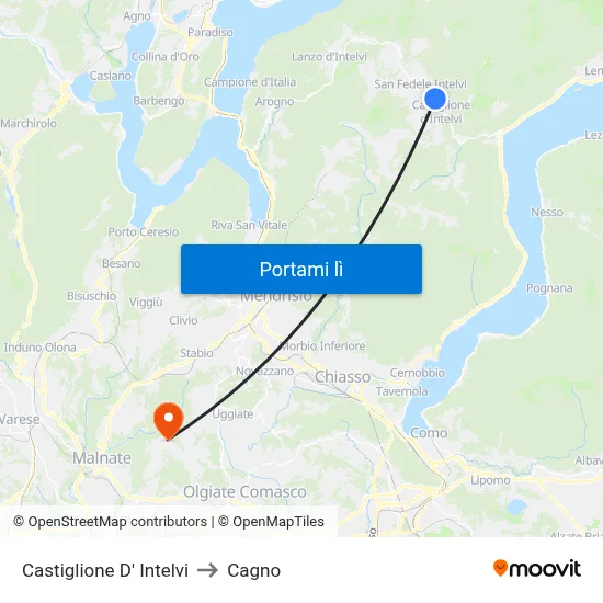 Castiglione D' Intelvi to Cagno map