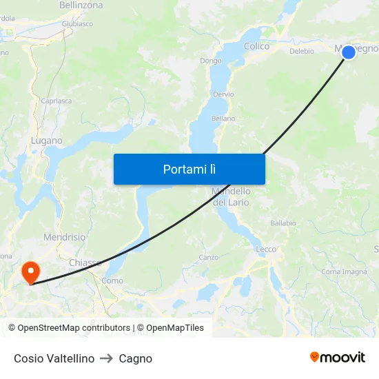 Cosio Valtellino to Cagno map