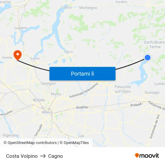 Costa Volpino to Cagno map