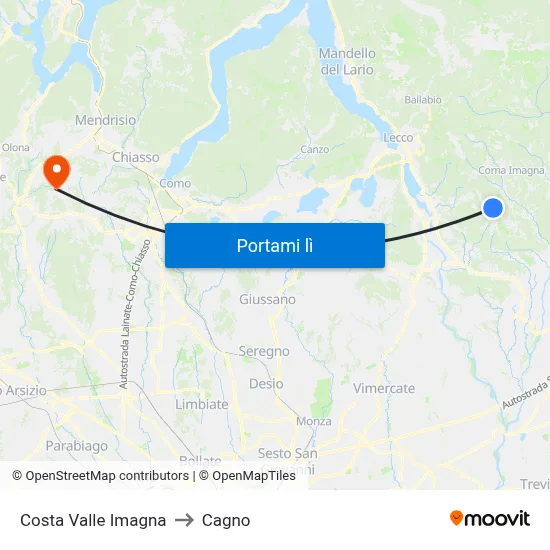 Costa Valle Imagna to Cagno map