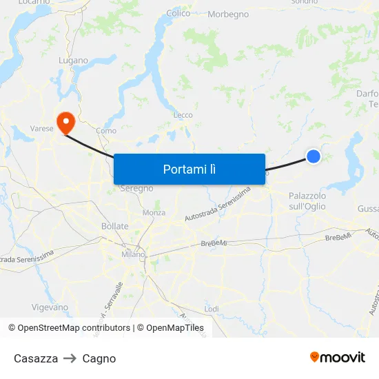 Casazza to Cagno map