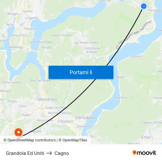 Grandola Ed Uniti to Cagno map