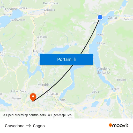Gravedona to Cagno map