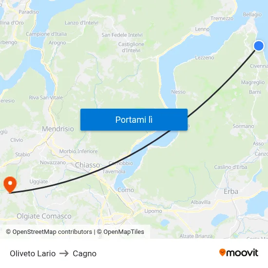 Oliveto Lario to Cagno map