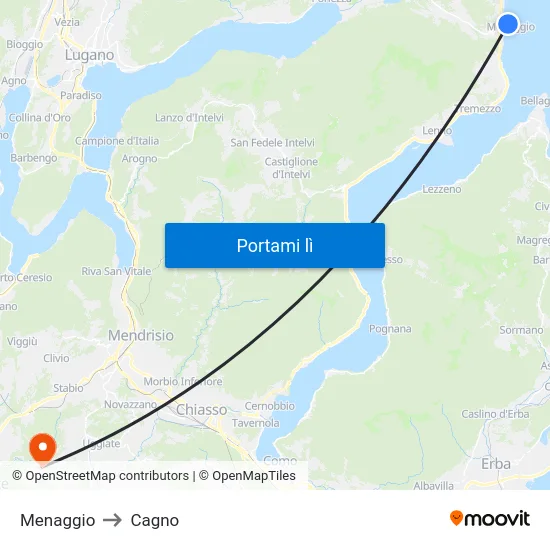 Menaggio to Cagno map