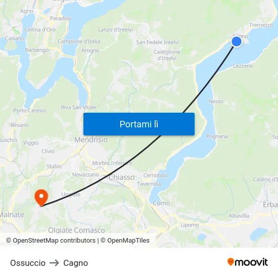 Ossuccio to Cagno map