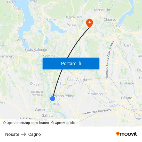 Nosate to Cagno map