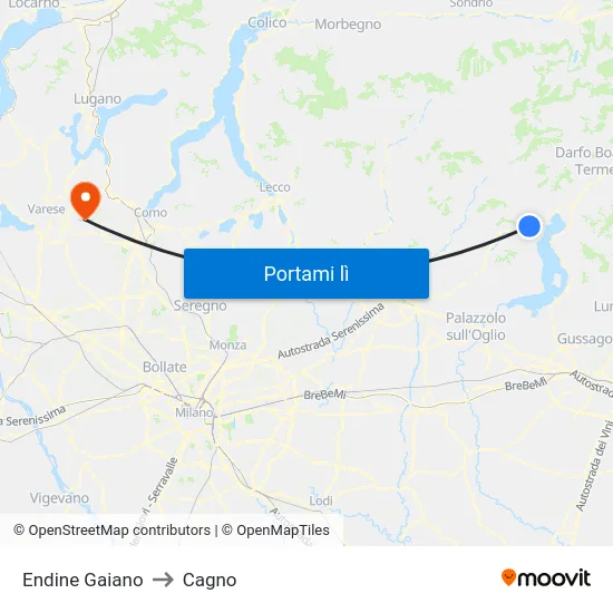 Endine Gaiano to Cagno map