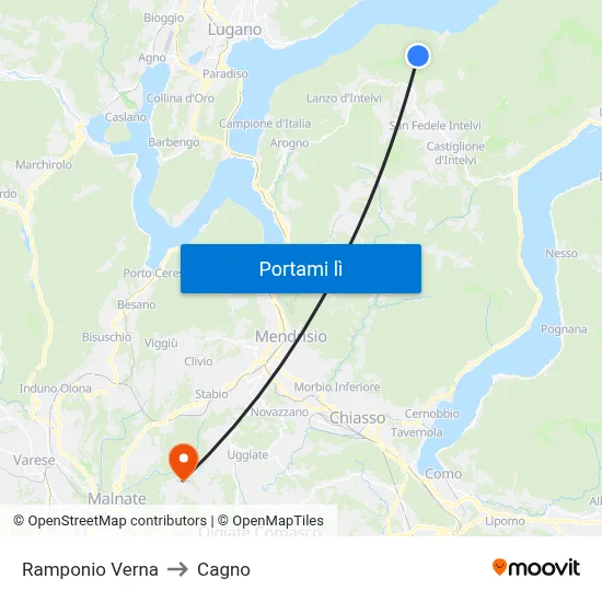 Ramponio Verna to Cagno map