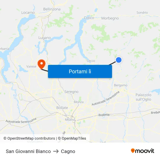 San Giovanni Bianco to Cagno map