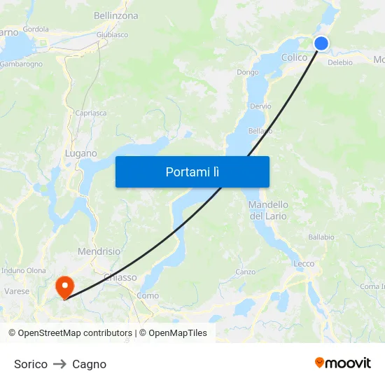Sorico to Cagno map