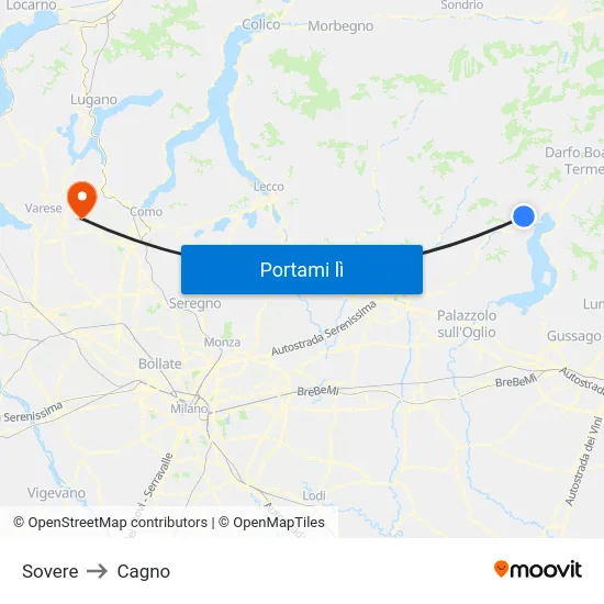 Sovere to Cagno map