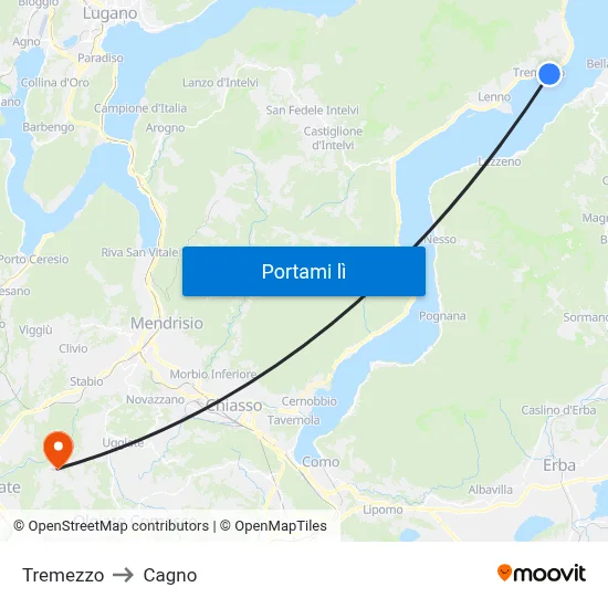 Tremezzo to Cagno map