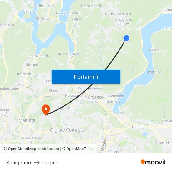 Schignano to Cagno map