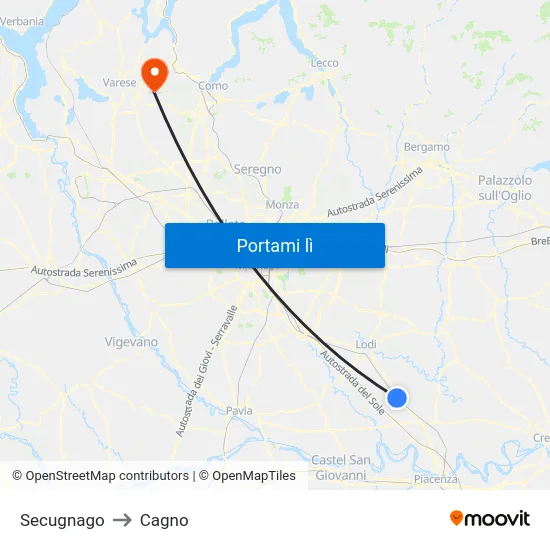 Secugnago to Cagno map