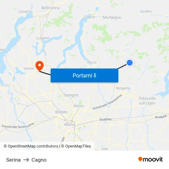 Serina to Cagno map
