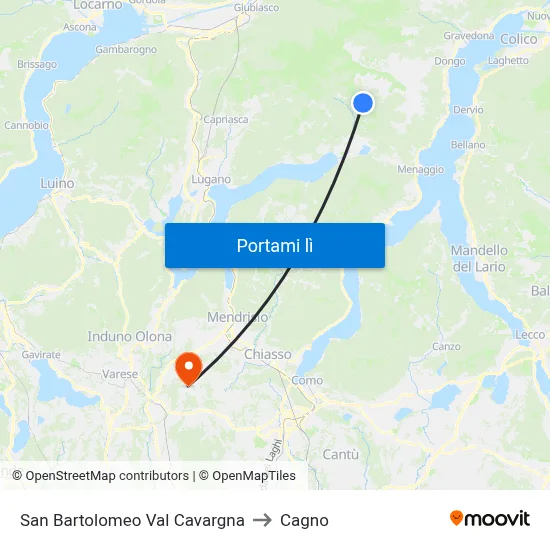 San Bartolomeo Val Cavargna to Cagno map