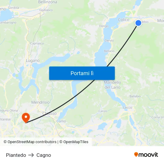 Piantedo to Cagno map