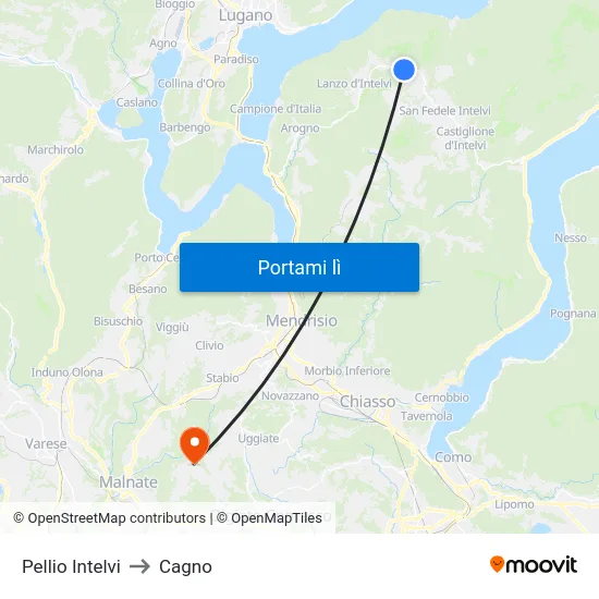 Pellio Intelvi to Cagno map